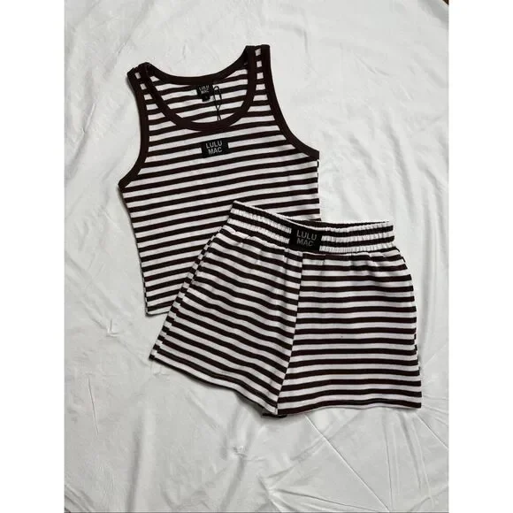 Lulu Mac Brown Striped Shorts an Tank Set - Picture 3 of 3